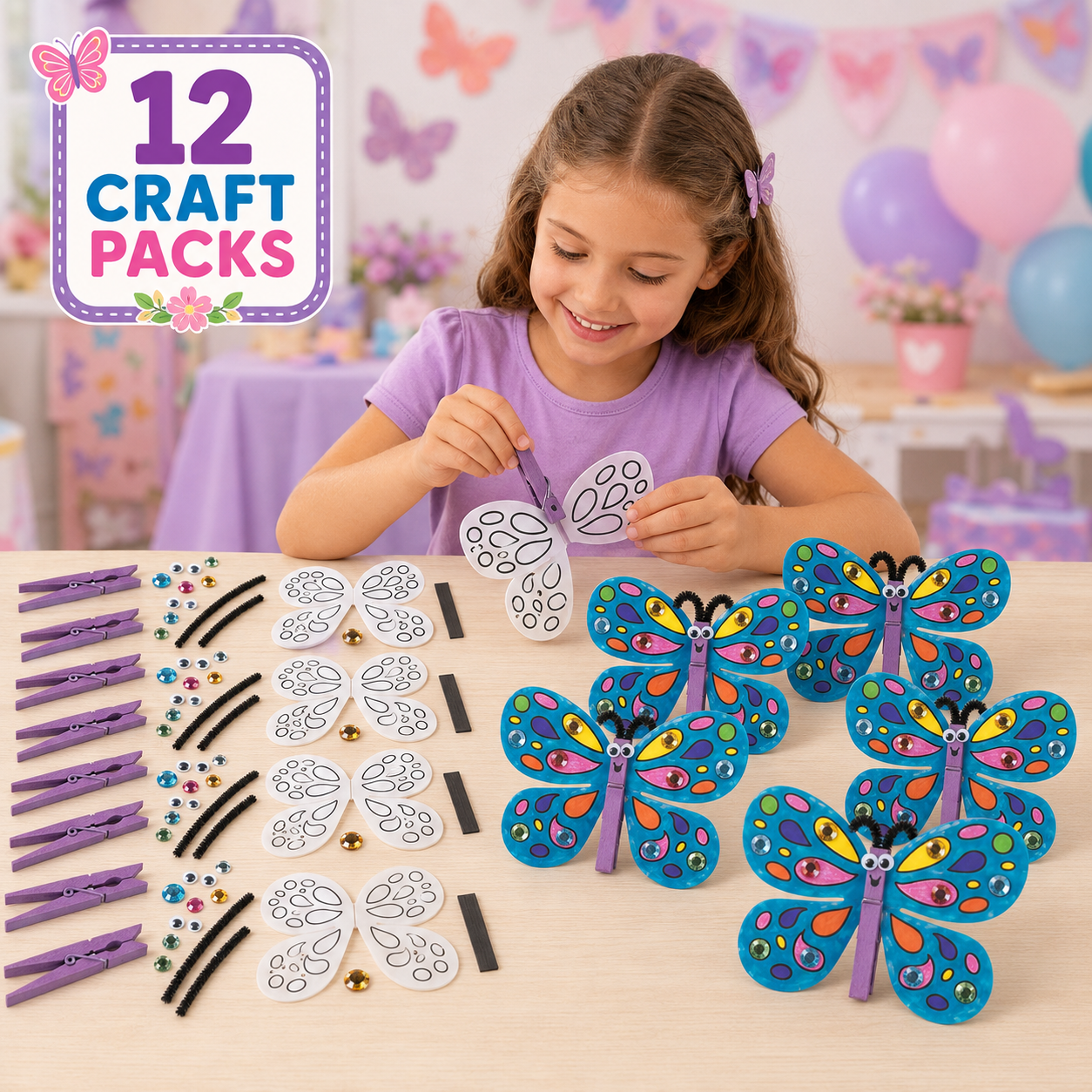 Butterfly Clothespin Craft Kit - 12 Pk